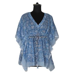 2026 Newest Spring Caftan Short Dress for Ladies Wholesale Indian Kaftan Hand Block Floral Printed Women Long Tunic Top Kaftan - Product Image 2