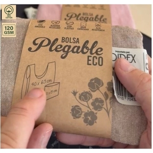 Sac de courses pliable en coton recyclé 120 GSM, pour épicerie et voyage, 40x63 cm, plat, avec logo personnalisé, vente en gros, OEM, marque privée, modèle SS268 - Product Image 2