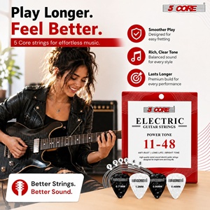 Jeu de cordes pour guitare acoustique électrique 5 cordes nickelées avec médiators - Product Image 5