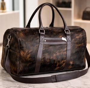 Sac de voyage rustique en cuir véritable, sac de sport, sac de week-end, fermeture éclair tendance, grande capacité, unisexe LHDB-0122 - Product Image 1