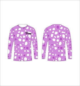 Maillot de sport personnalisé à manches longues en sublimation, léger, avec motif à pois irréguliers violets et blancs, fabricant en gros - Product Image 1