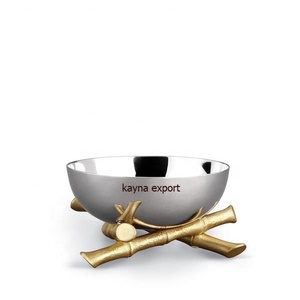 Tazón de acero inoxidable para servir dátiles con mango de rama de metal dorado de latón, Colección Ramzan, tazón decorativo elegante, precio al por mayor - Product Image 4