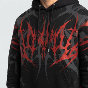 Sweat-shirt à capuche surdimensionné imprimé dragon rouge gothique, sweat-shirt en tricot noir pour homme, sweat-shirt en polaire grande taille pour homme - Product Image 6