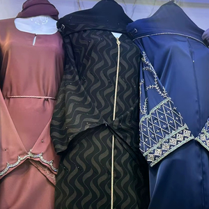 Oferta de Verano: Abaya Modesta de Dubái con Cuentas y Lentejuelas, Manga Larga, Tradicional Musulmana, Hecha a Mano, para Boda, de Poliéster Transpirable, Cuello en V - Product Image 1