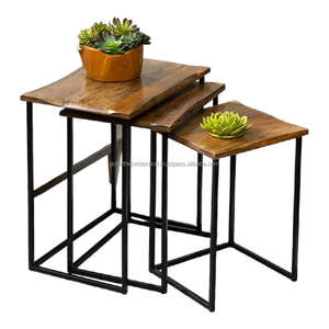 ชุดโต๊ะข้างอเนกประสงค์อุตสาหกรรม 3 ตัว |   โครงเหล็กสีดำ ท็อปไม้มะม่วงเนื้อแข็ง |   ห้องนั่งเล่นสมัยใหม่และโต๊ะตกแต่งสไตล์โรงแรม 2026 - Product Image 2