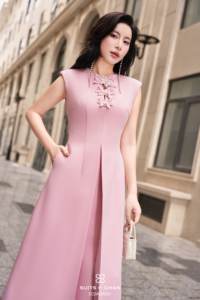 Vestido Maxi Rosa sin Mangas para Mujer, Cintura Definida, DORA VIVI KA, Casual, Tela de Microfibra, Corte en A, Ajustado - Product Image 4