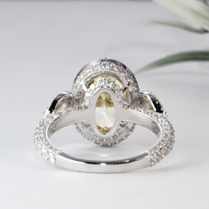 Canary Yellow Oval Cut Lab Grown Diamond Gold Engagement Ring Luxury Pave Halo Pear Side Stone Wedding Bridal Women - Product Image 2