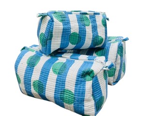 Set 3 Best Quality 100% Cotton Hand Block Printed Quilted Zipper Travel Cosmetic Pouch Utility <b>Bag</b> Lightweight Foldable - Product Image 1
