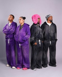 <b>Purple</b> Hooded <b>Tracksuit</b> Set Men <b>Women</b> Street Style Solid Color Unisex Casual Hoodie Set with Soft Heavy Fleece Modern Loose Fit - Product Image 3