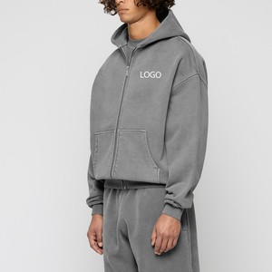 Ensemble de 2 sweats à capuche gris délavé vintage pour homme, en molleton de coton 500 GSM, coupe oversize et épaules tombantes, avec logo personnalisé, effet délavé à l'acide - Product Image 2