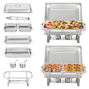 Set di scaldanti rettangolari da 2 confezioni con 2 padelle da 8Qt a grandezza naturale e 4 padelle da 4Qt a mezza taglia per bevande - Product Image 1