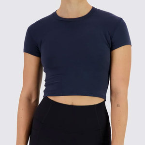 T-shirt court sans coutures personnalisé pour femme, maillot de yoga à manches courtes, respirant, anti-humidité, compression, coupe ajustée - Product Image 5