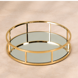 Round Glass <b>Storage</b> Tray With Gold Frame Modern Design Durable Indoor <b>Tabletop</b> Accessory Living Room Decor - Product Image 2