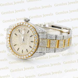 Entièrement glacé D VVS Moissanite diamant deux tons Auto Date Pass testeur de diamant mouvement automatique montre en diamant pour hommes - Product Image 3