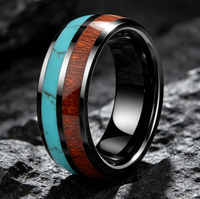 Bague en carbure de tungstène avec incrustation turquoise et bois de baril – Alliance de mariage unisexe, ajustement confortable, bijou de fiançailles et de promesse