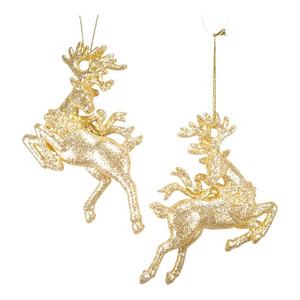 Christmas New Year Holiday Hanging Decoration Champagne Gold <b>Light</b> Gold White w/Sparkle Silver Glitter Acrylic <b>Reindeer</b> Ornament - Product Image 1