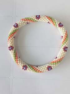 Stunning Light Summer Colors Flower Pattern Children's Lampwork <b>Glass</b> Beaded Roll Bracelets - Product Image 2