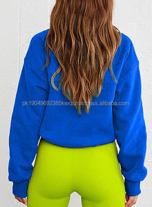 Sweat à capuche en coton molletonné à demi-zip avec cordon de serrage à l'ourlet, tendance printemps-automne - Product Image 3