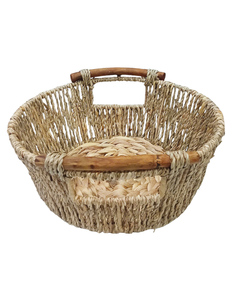 Panier de rangement moderne en jonc de mer tressé à la main, écologique, avec poignées en bois, bol organisateur naturel tressé pour la décoration intérieure et la salle à manger - Product Image 4