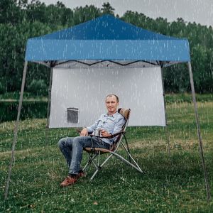 Tenda Pieghevole 1.8x1.8m in Tessuto Oxford Smussato Nero con Struttura in Ferro Verniciato, Borsa Portaoggetti Monofacciale in Tessuto, Blu Cielo su un Lato - Product Image 4