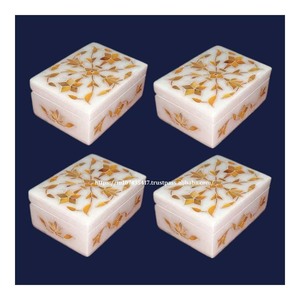 Caja de mármol de Venta caliente Caja de embalaje de joyería Caja de almacenamiento y decoración de joyería con trabajo dorado de India - Product Image 1
