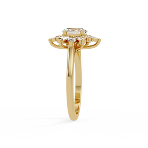 Bagues de mariage en or jaune 14K 18K avec diamant de laboratoire ovale Starburst Halo, certifiées IGI, bijoux personnalisés, fournisseur en gros - Product Image 5
