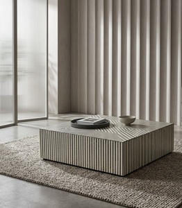 Mesa de Centro Moderna Cuadrada con Aspecto de Mármol, Patrón Geométrico, Marco Metálico de Perfil Bajo para Sala de Estar, Hotel, Rajasthan - Product Image 1