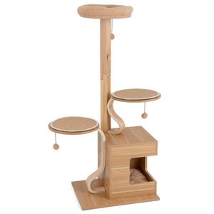 Albero per Gatti in Legno a 4 Livelli, Alto 130 cm, con Cuccia e Cuscini Lavabili - Product Image 6