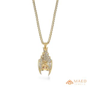 Pendentif en moissanite en forme d'aile de chauve-souris en argent plaqué or, collier de luxe personnalisé style hip-hop, effet brillant et étincelant - Product Image 1