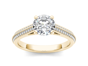 Anillo de Oro de 14K con Diamante Cultivado en Laboratorio de Corte Redondo de 1 Quilate, Textura Milgrain, Certificado IGI, Color E, Claridad VS1, para Boda, Compromiso o Aniversario - Product Image 1