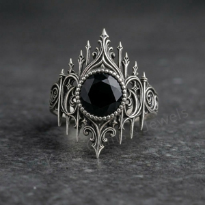 New Arrival Black Onyx Gemstone 8mm Round Shape 925 Silver <b>Oxidize</b> Plated Bezel Setting Crown Design Fashion Ring For Men's Gift - Product Image 1