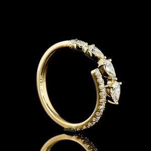 Anillo Abierto con Diamante Cultivado en Laboratorio, Corte Pera, con Banda de Diamantes, Oro 10K 14K 18K, Plata 925 935, Joyería Fina para Aniversario de Bodas - Product Image 3