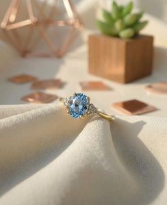Anillo de Compromiso de Topacio Azul, Anillo de Promesa con Diseño de Vid Retorcida, Piedra de Nacimiento de Febrero para Mujer, Plata de Ley 925, Chapado en Oro de 14K, Lujoso - Product Image 5