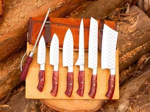 Juego de Cuchillos de Chef J2 de Acero Hechos a Mano, 6 Piezas, Cuchillos de Cocina y Barbacoa con Funda de Cuero, Regalo Navideño para Él, Set de Cocina - Product Image 5