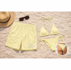 Custom Floral Print Matching Couple Swimwear Set High Quality <b>String</b> Bikini Beachwear Outfits - Product Image 1