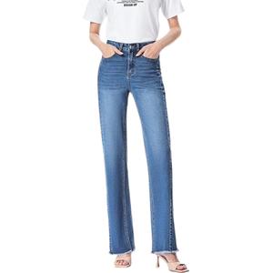 Jeans de Pierna Ancha para Mujer, Cintura Alta, Elásticos, con Dobladillo sin Rematar, Estilo Casual, Fabricados en Bangladesh - Product Image 4