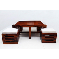 Table basse en teck sculpté Smart Art, hauteur réglable, design moderne décoratif, mobilier de salon, finition noyer