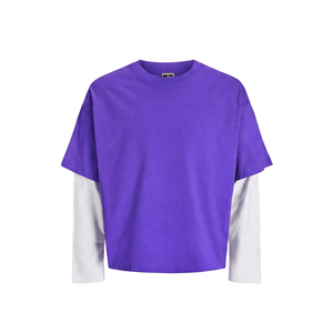 เสื้อยืดแขนสั้นสีม่วง ยูนิเซ็กซ์ คอกลม ทรงปกติ ผ้าฝ้าย 100% สีพื้น ย้อมสีทั้งตัว มีซับในสีขาว - Product Image 1