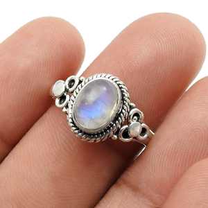 Anillo de estilo bohemio clásico para mujer, plata de ley 925 con piedra lunar arcoíris, regalo para el amor. - Product Image 4