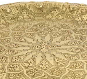 Handmade Engraved Round <b>Moroccan</b> Tray Antique Gold Finish Food Serving Platter <b>Decorative</b> Coffee Table Tray at Low Price - Product Image 6