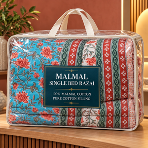 Lit simple Malmal Razai |   Couette 100% coton, rembourrage en pur coton, imprimé floral, style hôtel classique, lavable, literie toutes saisons - Product Image 2