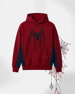 Sweat à capuche unisexe en polaire rouge avec logo araignée et poche pour un usage décontracté - Product Image 1