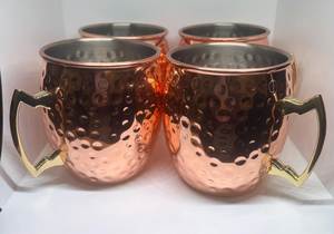 Copper Moscow mule <b>mug</b> set for stylish festive cocktails hammered finish metal cups durable reusable bar serving <b>mugs</b> - Product Image 5