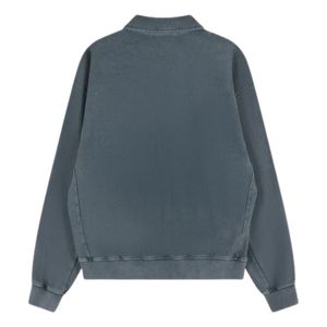 Sweat-shirt polo côtelé gris épais délavé à manches longues et col tricoté, style décontracté pour homme, coupe confortable, qualité supérieure - Product Image 2