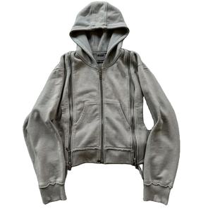 Fabricant de pantalons de survêtement évasés en coton 100% personnalisés et sweat à capuche surdimensionné Distressed Vintage Sun Faded Zip up Acid Wash Hoodie Men - Product Image 5