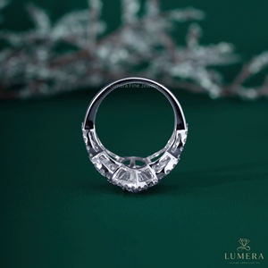 Marquise Cut Lab Grown Diamond Halo Engagement <b>Ring</b> 18K White Gold Three Stone Half <b>Moon</b> Side Diamonds Bridal <b>Ring</b> for Women - Product Image 6