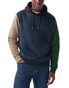 Sudadera con Capucha para Hombre 100% Algodón, Estilo Urbano Oversize, Hombros Caídos, Sudadera con Capucha Gruesa con Bloques de Color para Hombre - Product Image 1