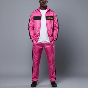 Chándal Rosa para Hombre, Largo, Color Sólido, Poliéster, Deportivo, con Bolsillos Laterales, Cierre de Cremallera, Cuello Alto - Product Image 1