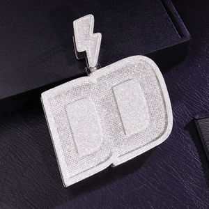 Pendentif lettre DD en moissanite micro-pavée plaqué argent, unisexe, charme hip-hop, bijoux de mode - Product Image 3