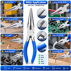 Needle Nose Pliers Long Nose Plier with Wire <b>Cutter</b> Spring Loaded Custom Logo High Quality Carbon Steel Hand Tool Wholesale OEM - Product Image 6